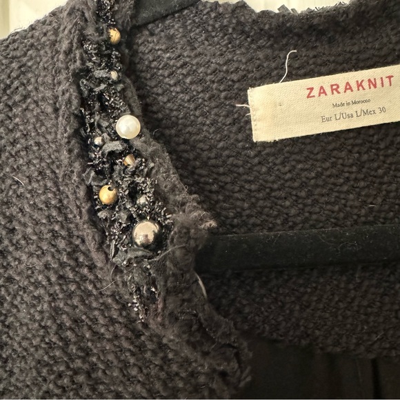 Zara Black Women’s Beaded Sweater Top in Cotton Size Large - Picture 4 of 6